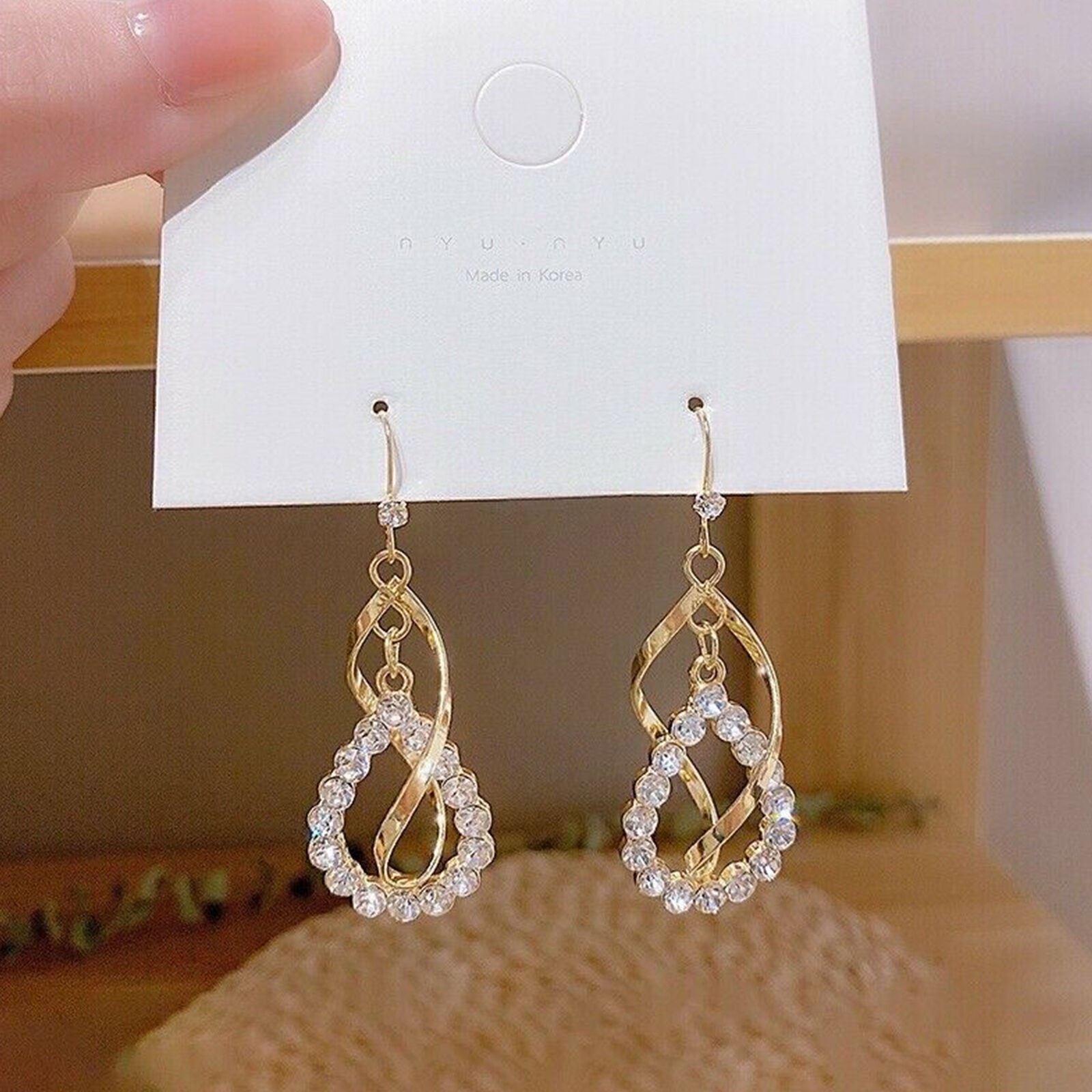 Gold Plated Cubic Zirconia CZ Twisted Dangle Drop Earrings for Women,Gifts