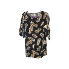 Women's 12 H&M Black & Beige Tropical Palm Leaves Tie Short Sleeves Dress