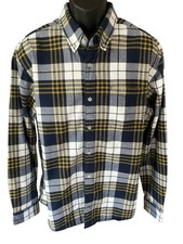 Eddie Bauer Flannel Shirt Men's XL Classic Fit Blue White Tan Plaid Button Down