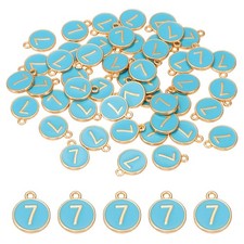 7 Number Charm, 50 Pcs Double Sided Number Charm Pendant for Bracelet DIY Blue