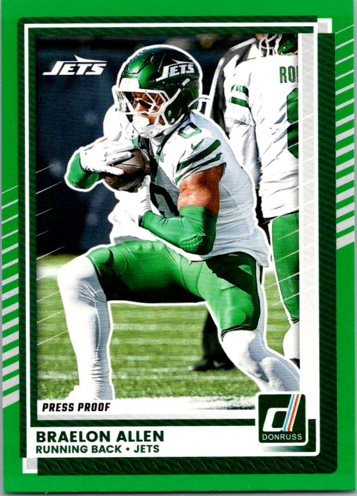 2024 Panini Donruss Rated Rookie Braelon Allen #306 Press Proof Green (RC) JETS