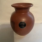 Vintage McCoy Pottery Garden Club Vase With Sticker/Emblem Reddish Brown 5” Tall