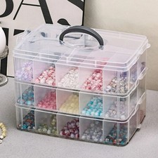 3 Layer Transparent Storage Box Stackable Craft Bead Jewelry Organizer Tray Case