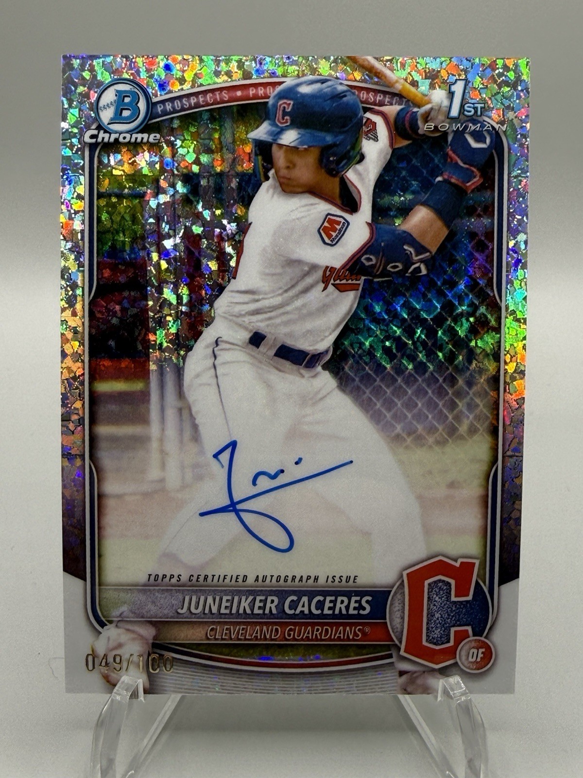 2025 Bowman Chrome 1st JUNEIKER CACERES Mini Diamond Refractor Auto /100