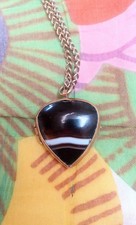 Antique Victorian Banded Agate Heart Locket Necklace. Sustainable. Gift Wrapped.
