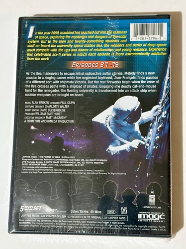 White JUPITER MOON Volume 2 box set with astronaut figure, blue-green space background, and episode titles.