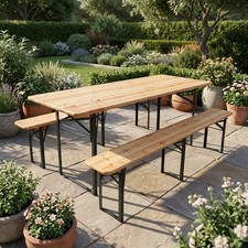 Tavolo da Giardino Set Birreria Tavolo + 2 Panche 220x70x76 cm Legno Domus