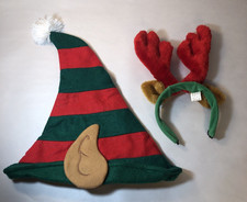 ELF Christmas Striped Hat and Reindeer Antler Headband
