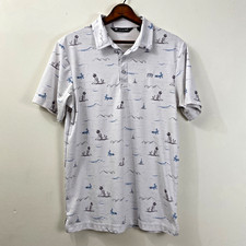 TravisMathew Men  s Small Printed Golf Polo Shirt Short Sleeve Casual Desert
