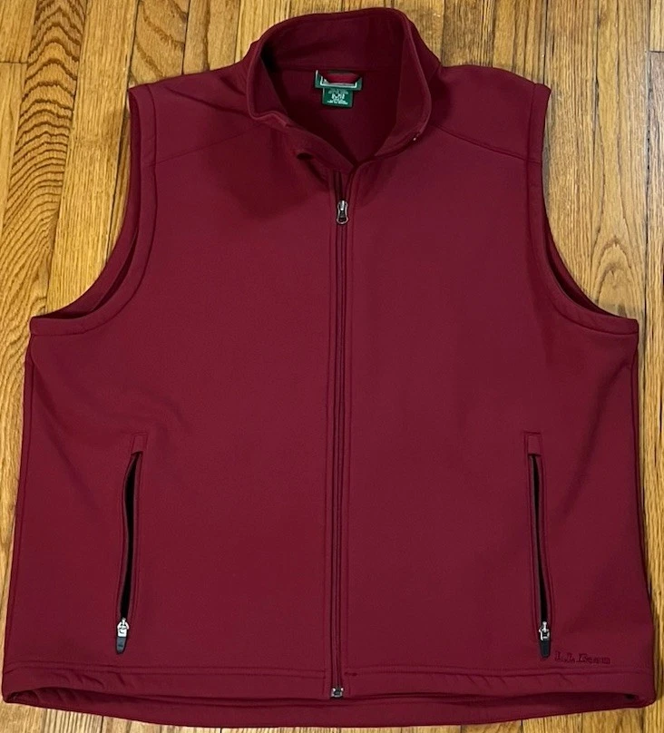 LL Bean Red Soft Shell Vest Fleece Lined Full Zip Mens XL Reg