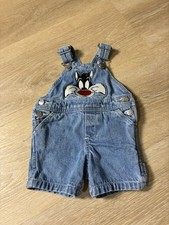 VTG 90s Looney Tunes Sylvester The Cat Baby Denim Overalls Shortalls