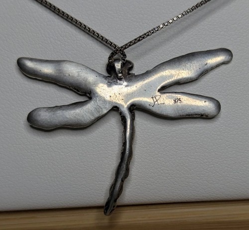 Sterling Silver DRAGONFLY Lapis PENDANT ~ 925 CHAIN ~ Prong Set Insect Bug Charm - Picture 5 of 11