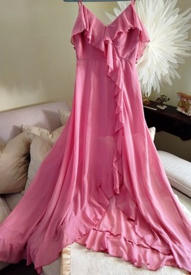  Maxi/Ballkleid Chiffon Rosa Gr. 36 Brautjungferkleid Schlitz mit Rüschen 