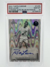 2021 TOPPS CHROME TENNIS ROD LAVER AUTO BLUE RAYWAVE 3 /5 GEM MINT PSA 10