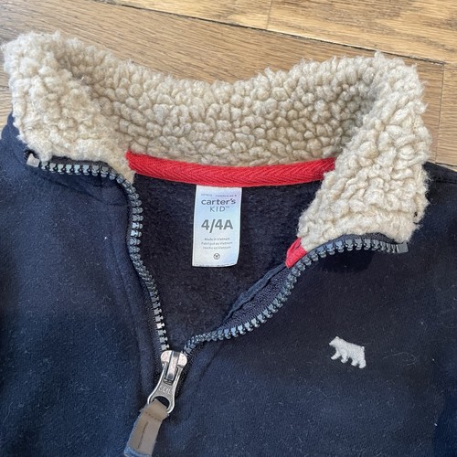 Carters Navy Blue Fleece Quarter Zip With Red Trim 4t - Picture 2 of 3