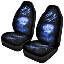 Universal Car Seat Covers 2 Pack Automotive Front Seat Dragonfly Rose Blue
