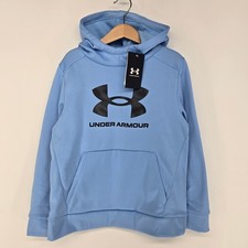 Under Armour Boys Armour Fleece Big Logo Hoodie Light Blue Youth Small 1387366