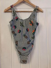 Primark Black  White Striped with Cactus Scoop Back Swimsuit, UK 8