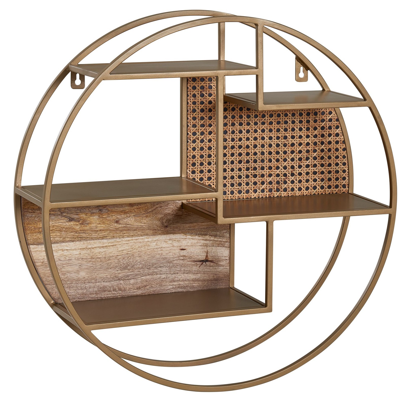 FineBuy Étagère Murale 62 cm Ronde Bois Massif et Metal Industrielle