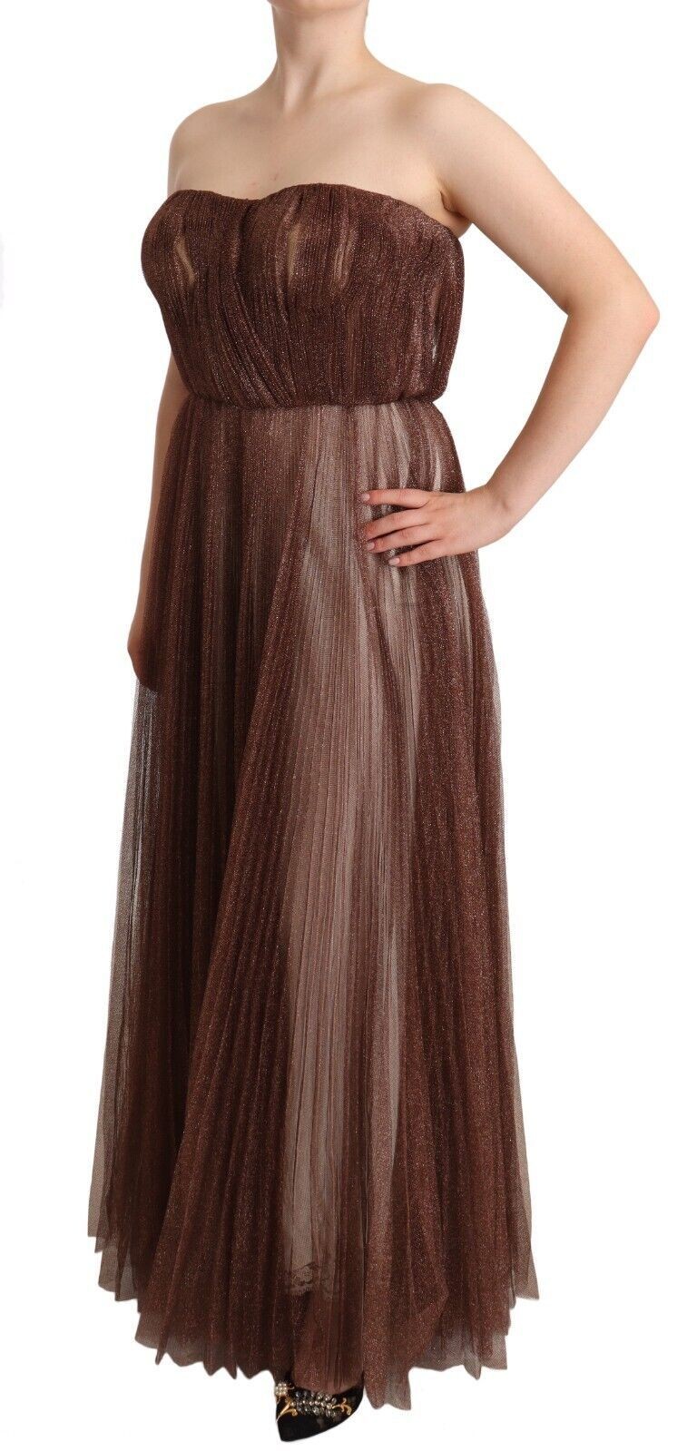 Dolce & Gabbana Metallic Bronze Polyester Maxi Gown Women's Dress image 2