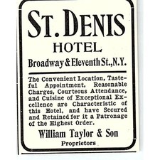 St. Denis Hotel William Taylor & Son Broadway & 11th NY 1903 Ad AF8-S27