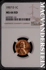 1957-D Lincoln Wheat Cent- NGC-MS66 RD Gem Brilliant Uncirculated Luster #SLM368