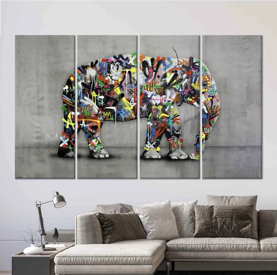 Arte pop lienzo arte de pared graffiti colorido elefante pared decoración del hogar Foto 3 de 4