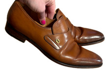 Gucci 386555 Mens Cognac Brown Leather Slip On Dress Shoes Loafers UK 9 US 10
