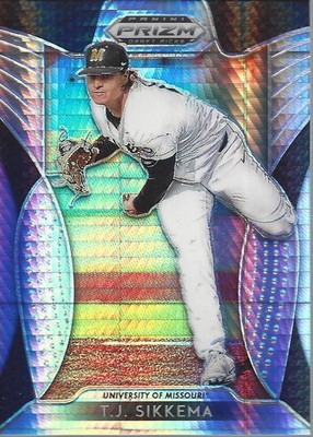 2019 Panini Prizm Draft Picks Prizms Hyper #67 T.J. Sikkema /75 - BB