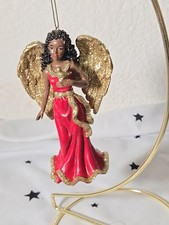 Red/gold African American Angel Holding A Dove Kurt Adler 4.75"
