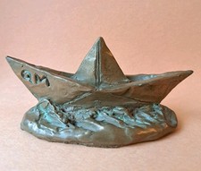 George Wyllie Scottish Sculptor Genuine Bronze Model of "Paper Boat" Dated 1989