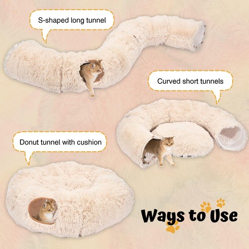 Cat Tunnel Bed with Central Washable Cushion - Large Cat Tunnel Tube Toys 3 S... - Picture 2 of 7