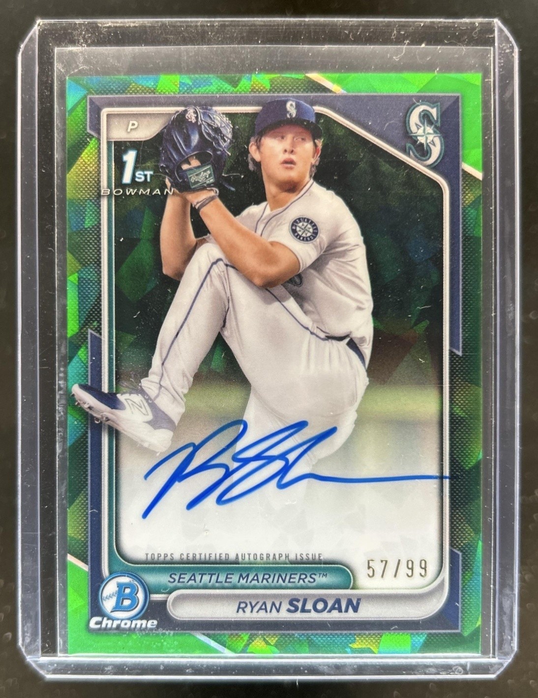 2024 Bowman Draft Sapphire Ryan Sloan Chrome Auto Green 1st #/99 Mariners