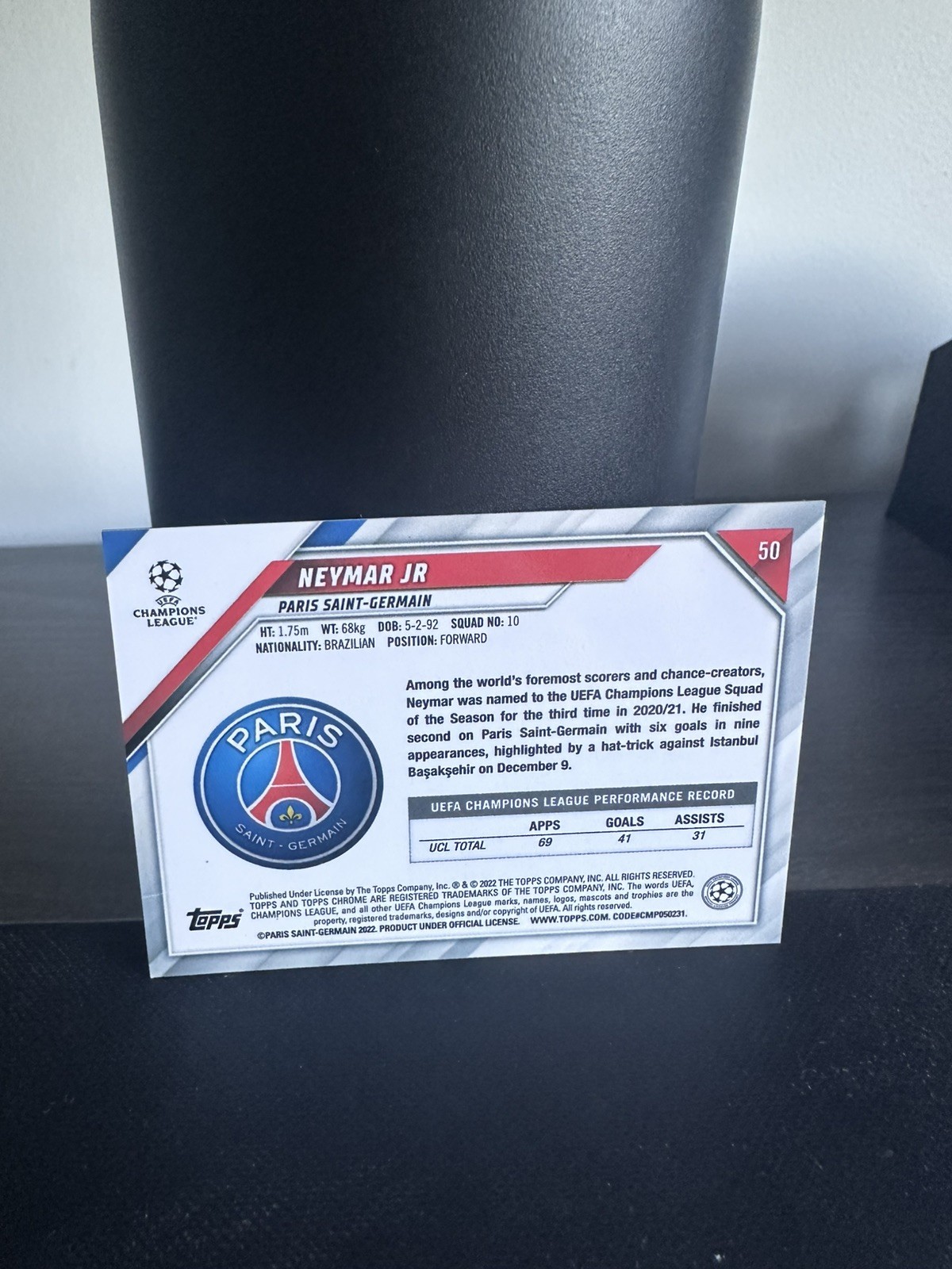 2021-22 Topps Chrome UEFA Champions League #50 Neymar Jr PSG view 2