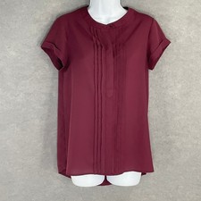 Simply Vera Wang Top Womens XS Burgundy Pleated Short Sleeve Office Casual