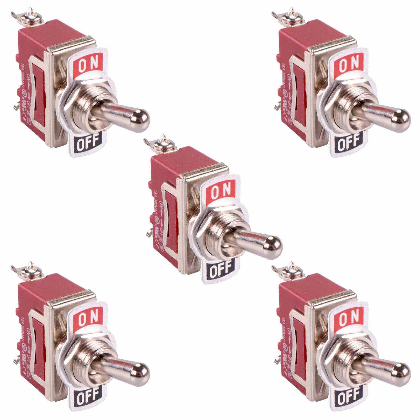 5 x On-Off Toggle Switch Screw Terminals 250V 15A SPST