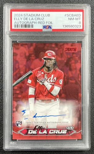 ELLY DE LA CRUZ PSA 8 2024 TOPPS STADIUM CLUB ROOKIE AUTO RED FOIL RC 31/50