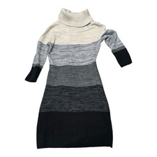 Appraisal Gray/Black/White Colorblock Knit Turtleneck Sweater Dress M Stretch