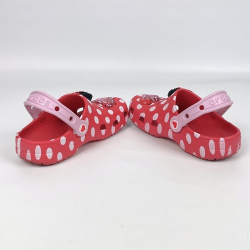Crocs Junior Size 1 Disney Minnie Mouse Sparkle Heart Polka Dot Shoes Clogs - Picture 9 of 15
