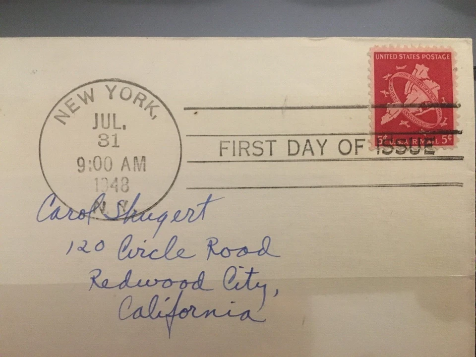 New York 5c stamp on 1948 letter First Day of Issue, post WW II  - Bonus Stamps - Image 2 of 3