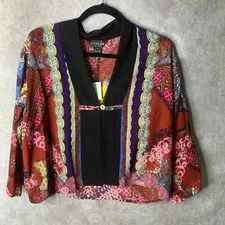 Citron Santa Monica Silk Cardigan Sweater Womens XS Multicolor Cropped Artsy NEW