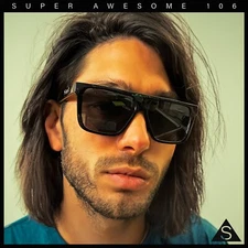 Locs Mens Flat Top Oversized Horn Rim All Black Plastic Gangster Sunglasses