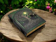 Leather Journal Diary Print Tree of Life For Men & Women Gift Blank Spell Book
