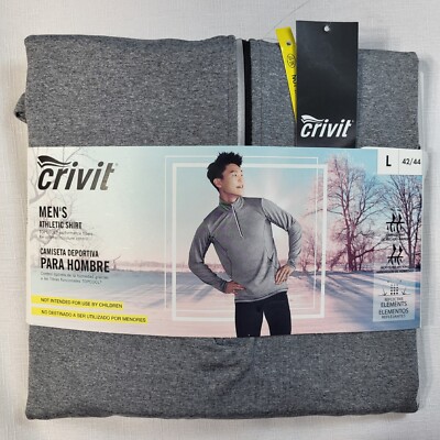 Crivit Gray Athletic SHIRT Mens Size L 42/44 Pullover Long Sleeve 1/4 Zip  NIP
