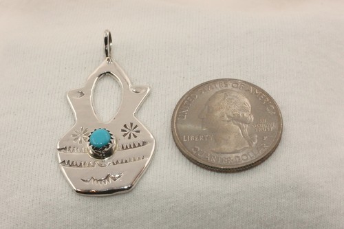 Native American Navajo Sterling Silver Turquoise Wedding Vase Pendant - Picture 5 of 6