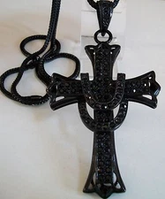 Men's Black Finish Stones Cross Religious Fashion Dressy Hip Hop Chain & Charm
