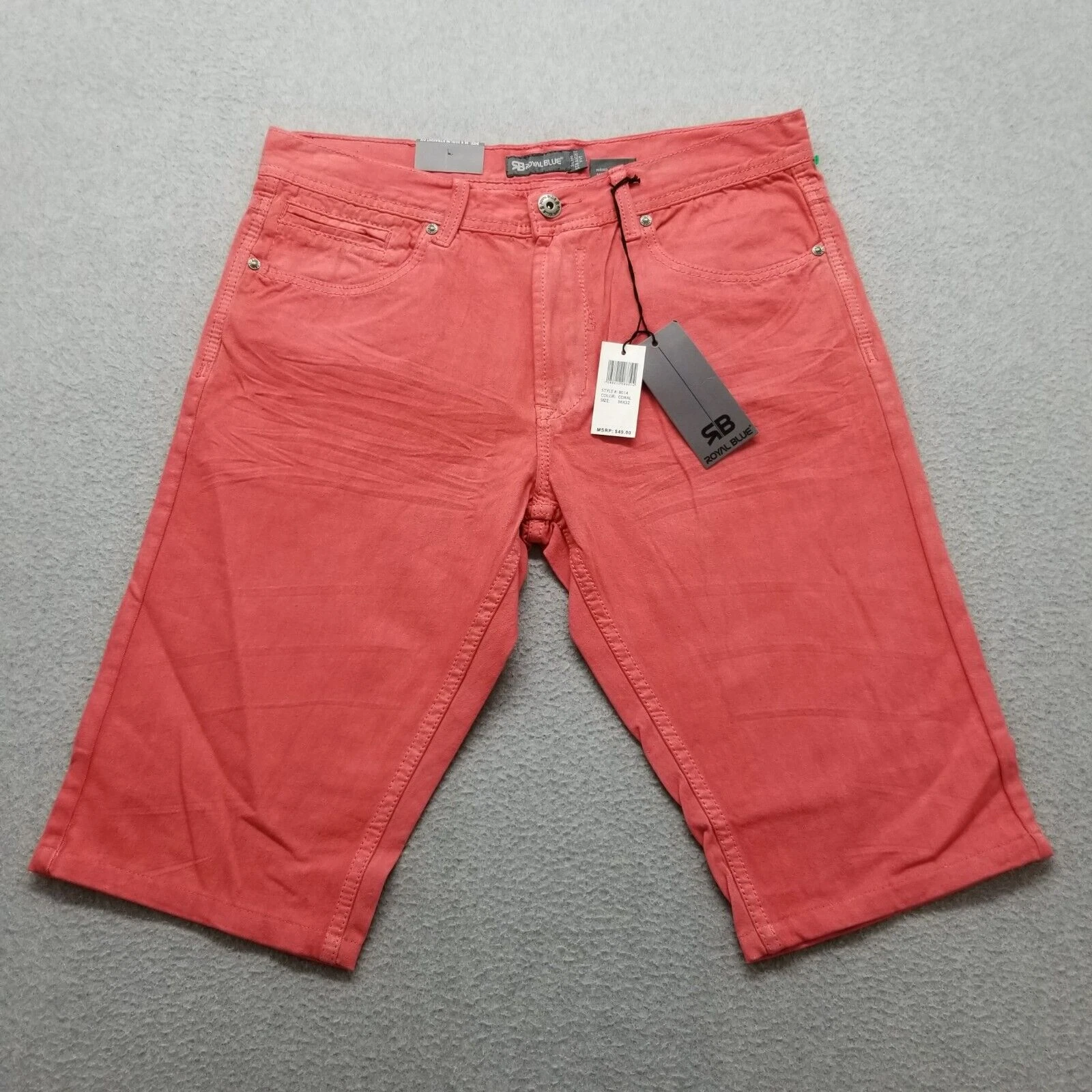 Royal Blue Shorts Mens 34 Red Chino Pockets Casual Cotton Outdoor