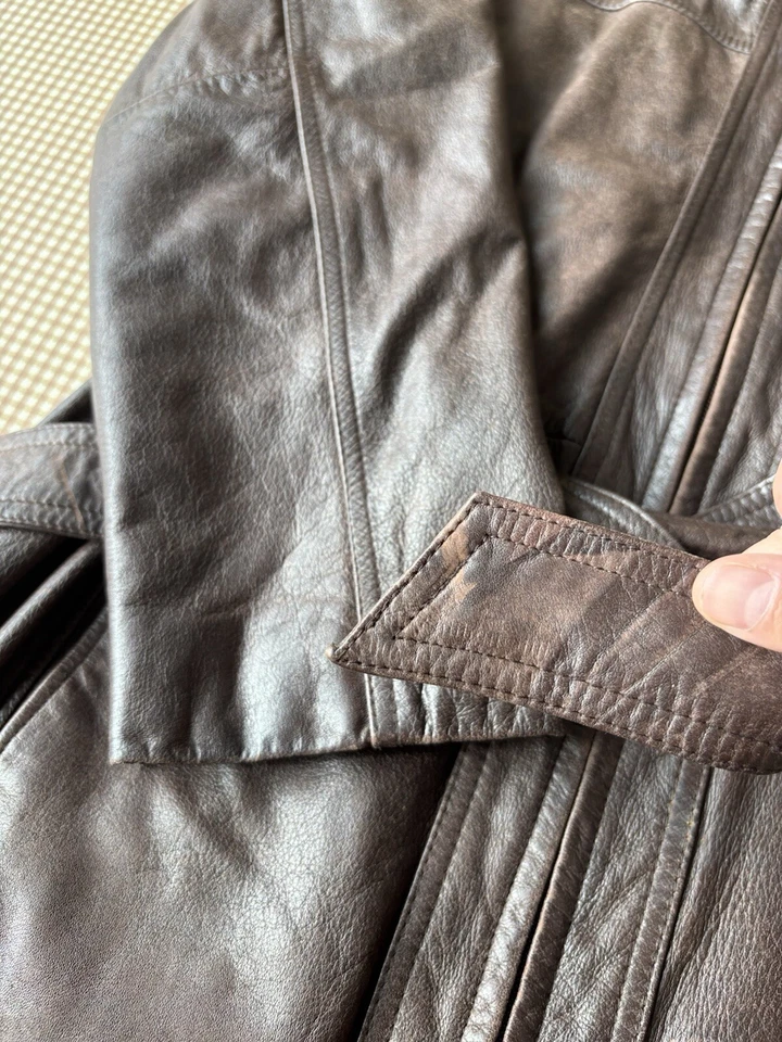 Abrigo Chaqueta Wilson Cuero Marrón Cuero Cinturón X-Large XL. Sin forro. COMO ESTÁ Foto 4 de 4