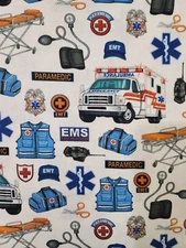 PARAMEDIC HEROS WHITE COTTON FABRIC FQ