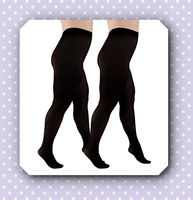 2 Pack Women Plus Size Opaque Microfiber Tights Black Aurellie UK size 14-22